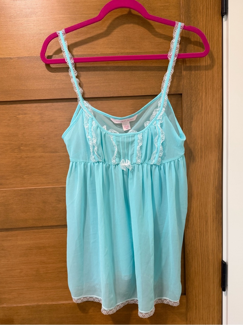 Victoria's Secret blue lace babydoll tank top/nighty with white lace trim, size